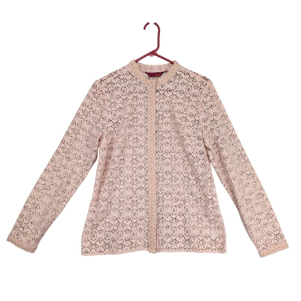 GILI Women's M Pink Eyelet‎ Lace & Crochet Snap-Front Jacket Top, NWOT Coquette